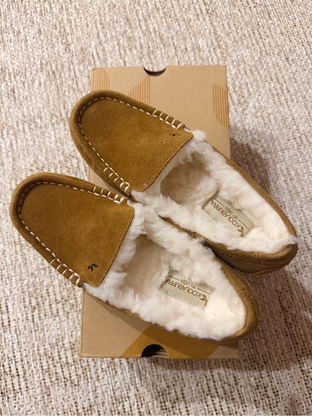 Koolaburra Chestnut Brown Suede Shearling-Lined Moccasins